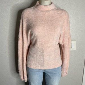 Sanctuary Light Pink Mock Neck Furry Sweater Size L